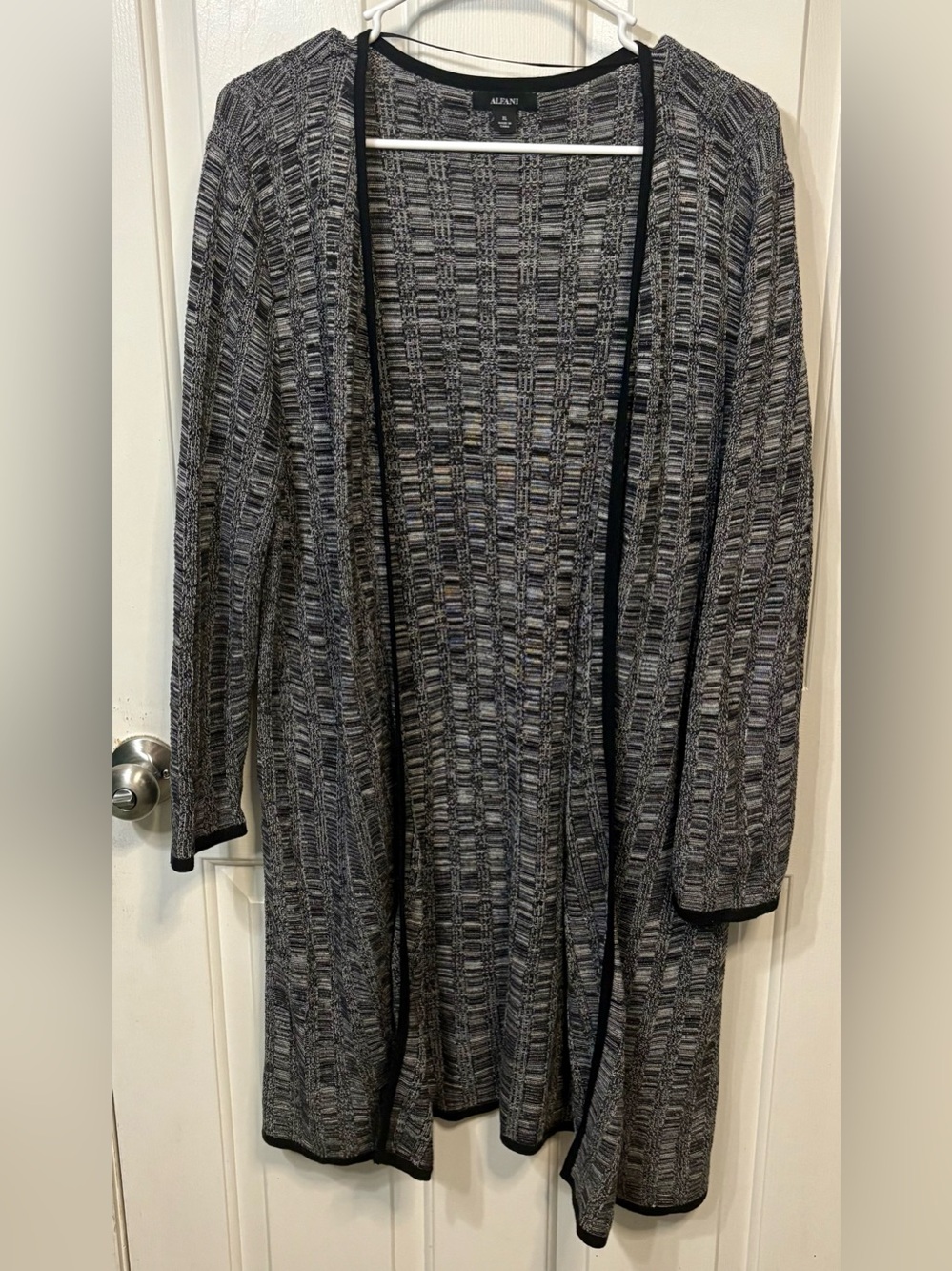 Alfani Open-Front Long Knit Cardigan in Black and Gray